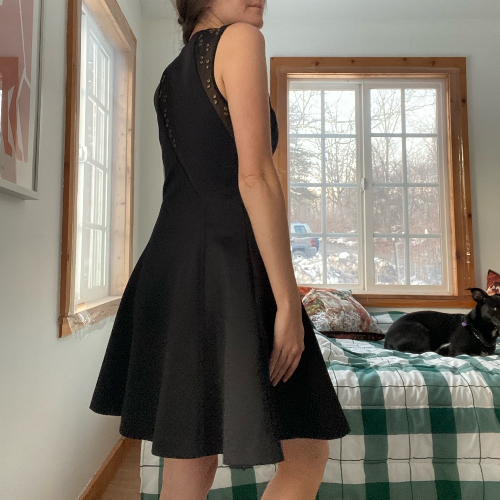 A Line Little Black Dress with Mesh Cutouts - Picture 3 of 5